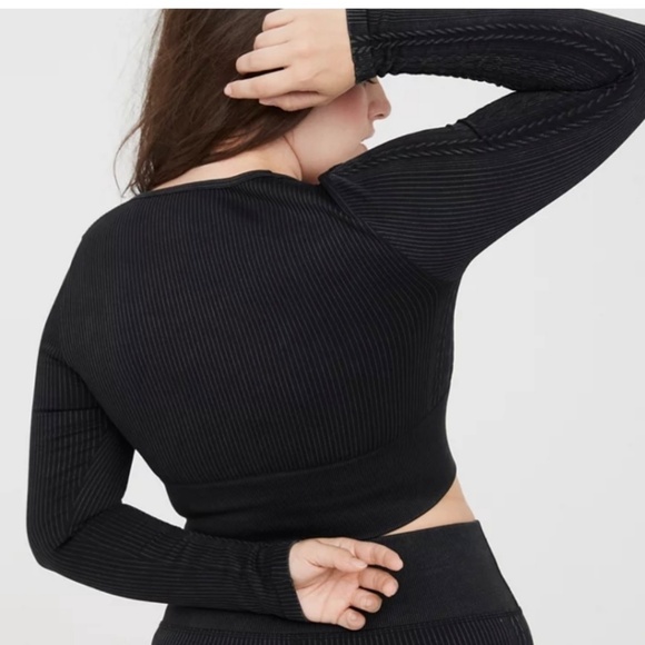 Offline By Aerie Womens Seamless Cable Square Neck Ribbed Top Shirt Black NEW XL - Picture 3 of 15